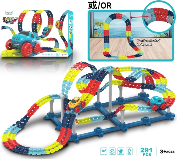 Treinset met auto, 291 onderdelen op batterijen