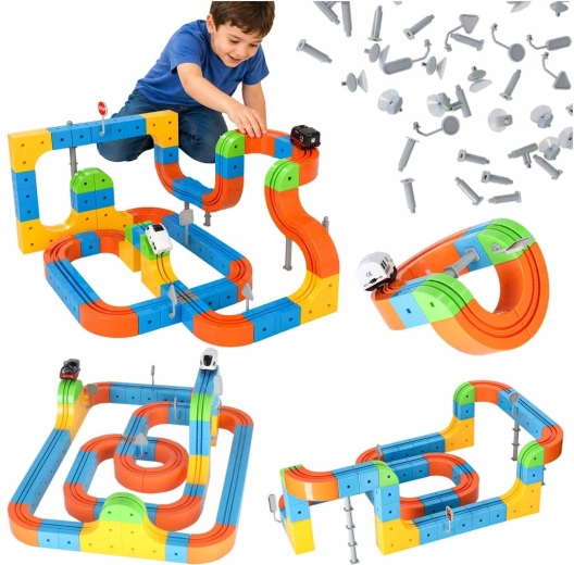 Magnetische constructieblokken – race- en treinbaan 140 delen