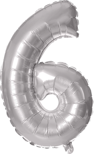 Folieballon TORO cijfer 6, 30 cm, zilverkleurig