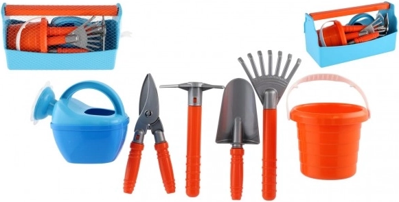 Plastic tuiniergereedschapset, 7-delig, in net
