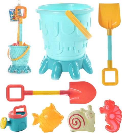 Woopie zandset in emmer met vormpjes, schepjes en gieter (7 stuks)