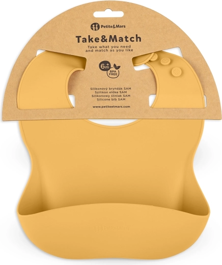 Siliconen slabbetje PETITE&MARS Take&Match intense ochre 6m+
