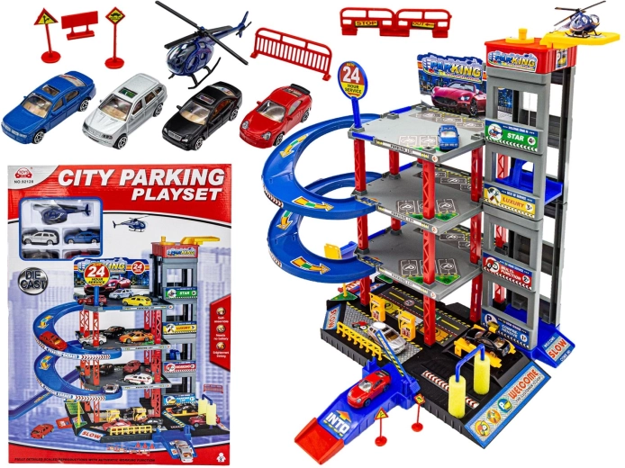 Meerlagige parkeergarage voor auto’s met lift, wasstraat en accessoires