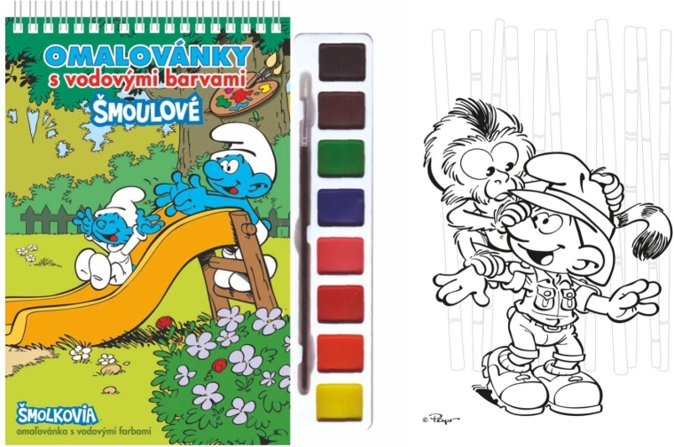 Kleurplaten met waterverf en penseel Smurfen