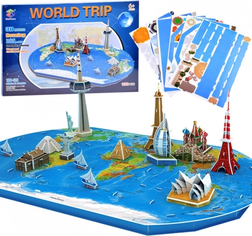 3D-puzzel wereldkaart met de beroemdste bouwwerken