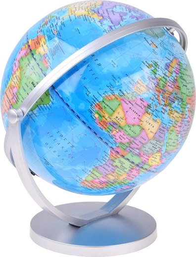 Draaibare wereldbol in een zilveren standaard