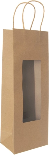 Cadeaupapieren wijntas NATURE met transparant venster 12,5 × 9 × 35 cm