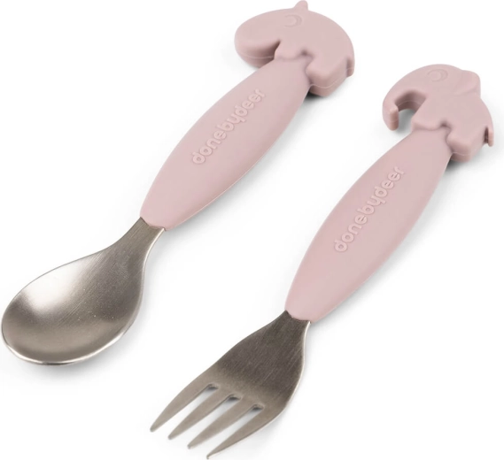 Done by Deer set kinderlepels en -vorken Easy-grip Deer friends roze