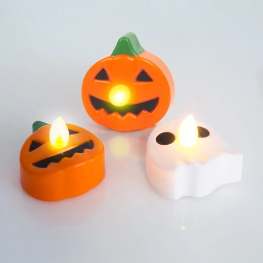 Halloween-ledtheelichtjes pompoen en geest – 3 stuks