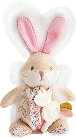 Doudou knuffelspeeltje konijntje met rammelaar en speenclip 21 cm – Roze