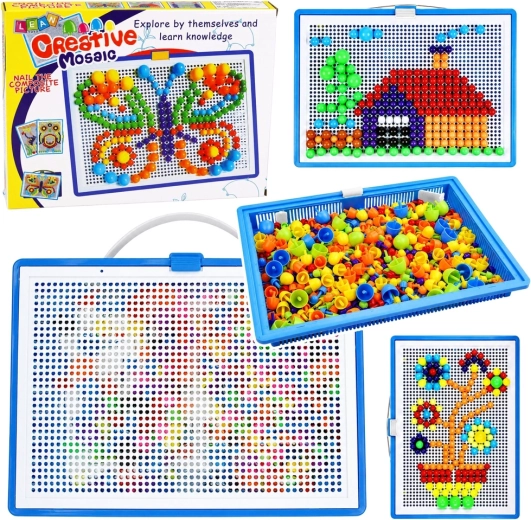 Creatieve mozaïek met kleurrijke pinnetjes in koffertje (ca. 300 stukjes)