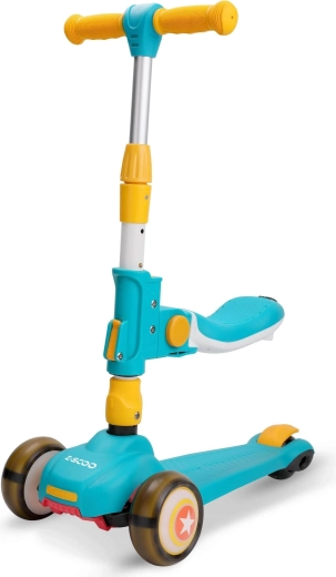 Kinderstep met zitje, blauw-geel, lichtgevende wielen