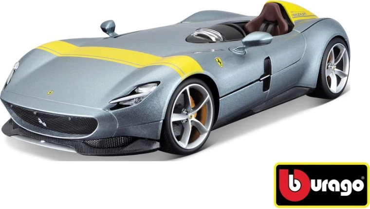 Bburago Ferrari Monza SP1 RACE+PLAY zilveren modelauto 1:18