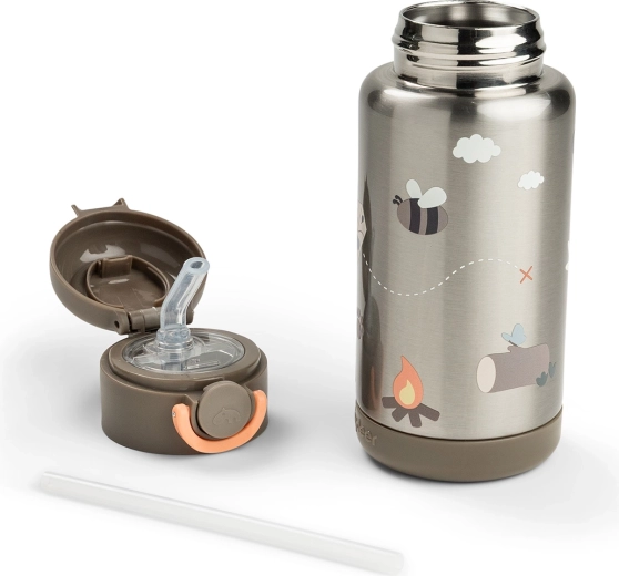 Done by Deer thermosfles met rietje Tiny trails zandkleurig 340 ml
