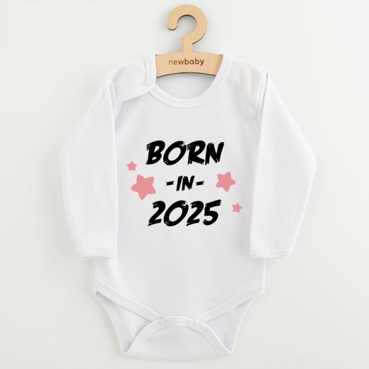 Babyromper met print new baby born in 2025, roze, maat 68