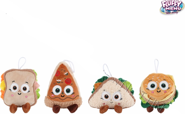 Fluffy Menu pluche etenswaren – mix van 4 soorten, 12 stuks in displaybox