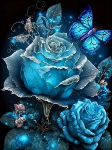 Diamond painting Blauwe roos 30x40 cm