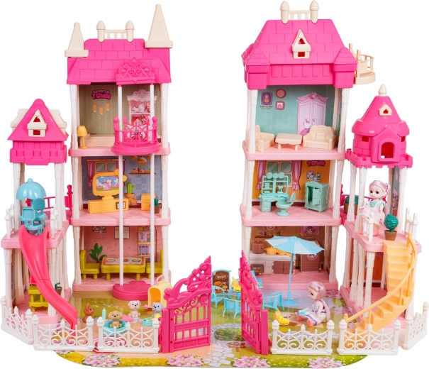 Ruim poppenhuis met veel kamers