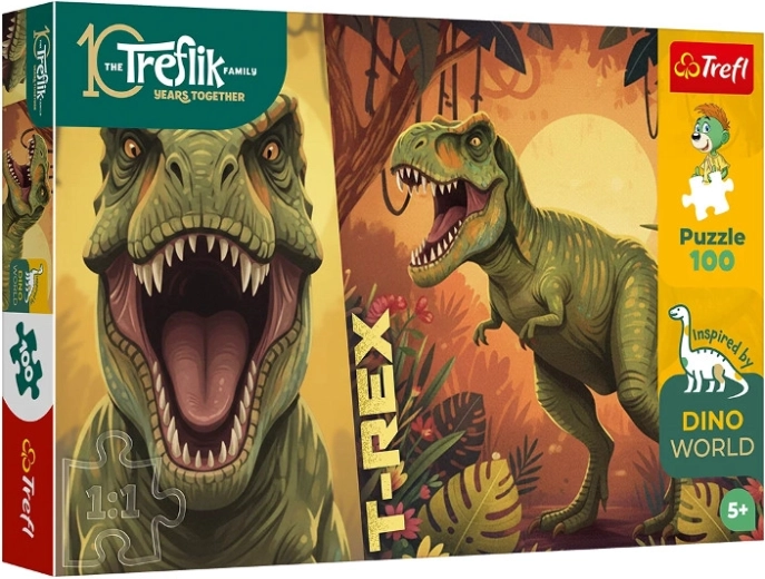 Trefl puzzel geïnspireerd door Dino World – T‑Rex Rodzina Treflików 100 stukjes