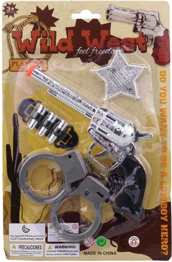 Cowboyset kleine sheriff met pistool, handboeien en accessoires