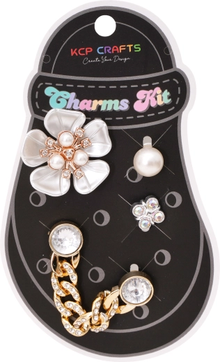 Set decoratieve accessoires voor slippers – grote witte bloem en kristallen ketting