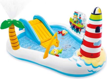 Opblaasbaar water speelcentrum Fishing Fun met glijbaan