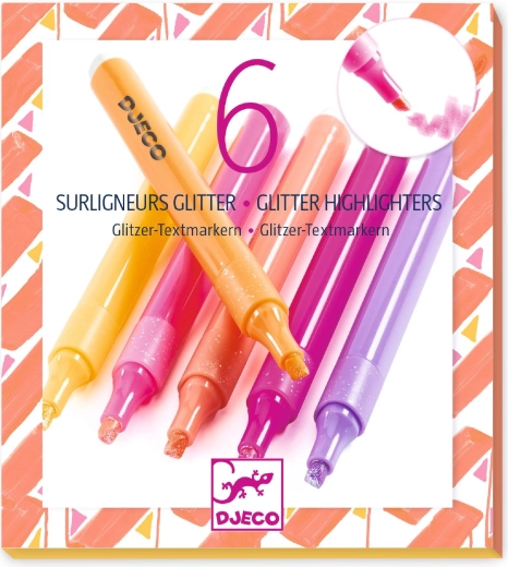 Djeco glitter-markeerstiften Grapefruit, 6 stuks