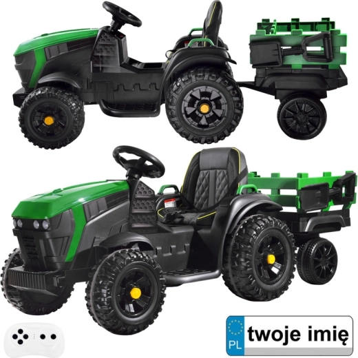 Kinder elektrische tractor met aanhanger – groen