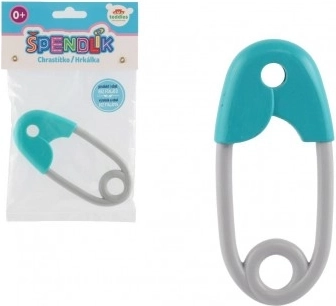 Baby rammelaar speld turquoisegrijs