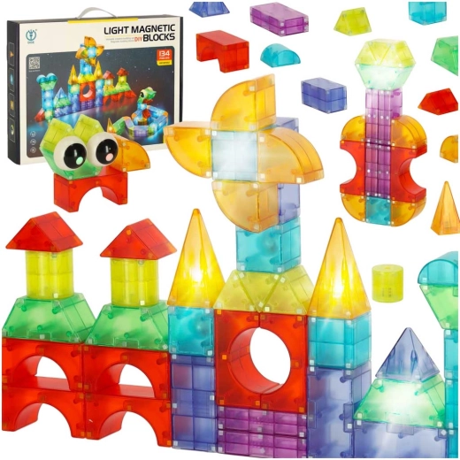 Magnetische bouwstenen met lichtelementen 3D figuren – 134 st.
