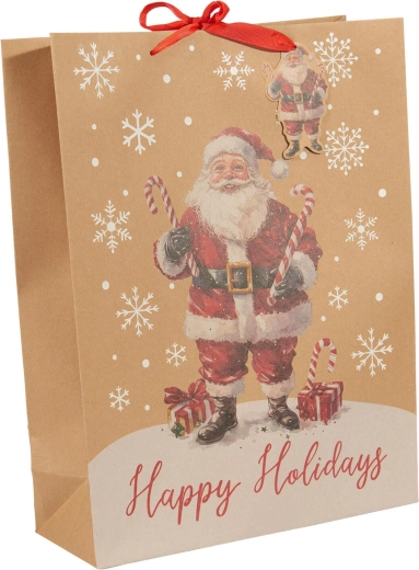 Kerstcadeaupapieren tas XL beige mix decoraties - 1 stuk