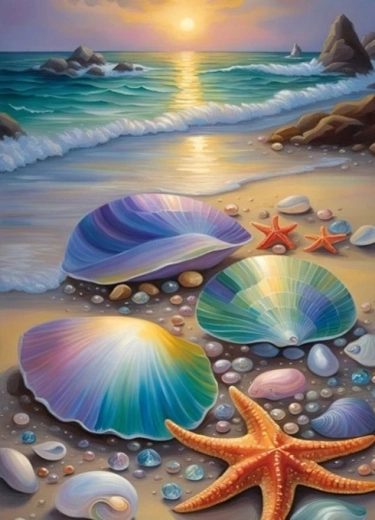 NORIMPEX Schilderen op nummer Kleurrijke schelpen op het strand 40 x 50 cm