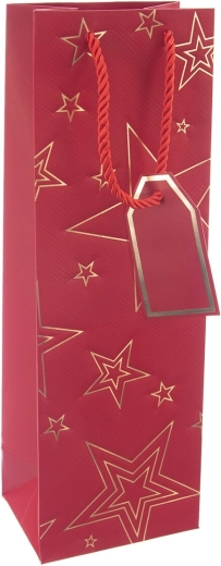 Cadeaupapieren wijntas rood met sterrenmotief