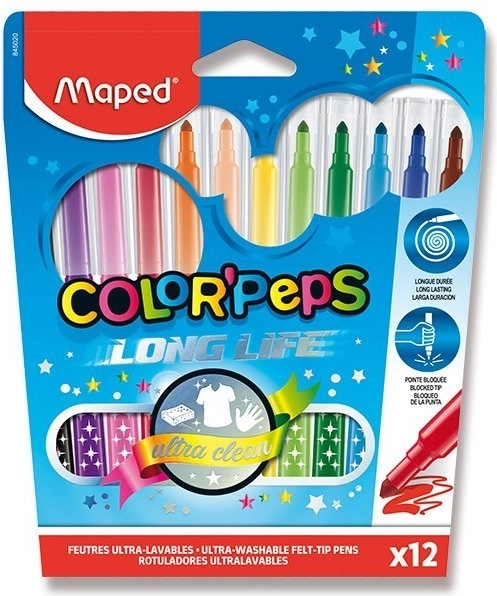 Viltstiften Maped Color'Peps Long Life, 12 stuks