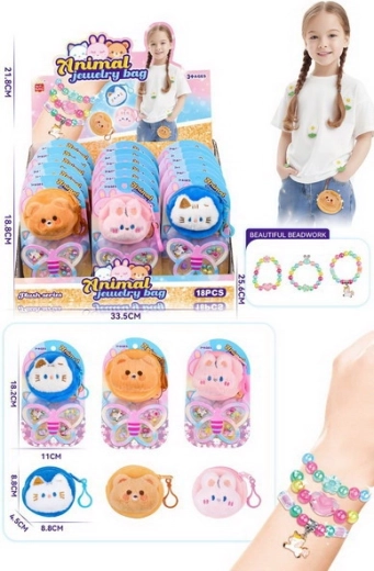 Pluchen etui met armbandjes – kat, beer, konijn