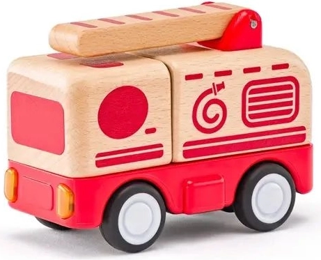 Woody houten brandweerauto met licht en geluid