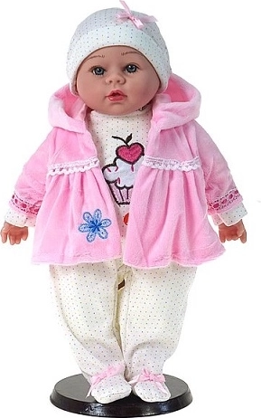Zingende babypop die Pools praat in een roze jasje