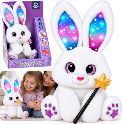 Interactief pluchen wit konijntje 30 cm – danst, licht op, speelt met een magische staf - 1 stuk