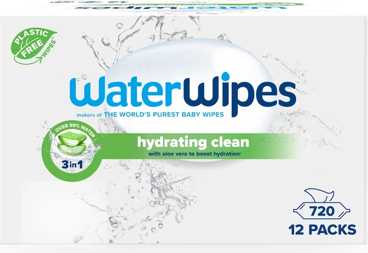 WaterWipes hydraterende vochtige doekjes met aloë vera 3-in-1 60 stuks - 12 stuks