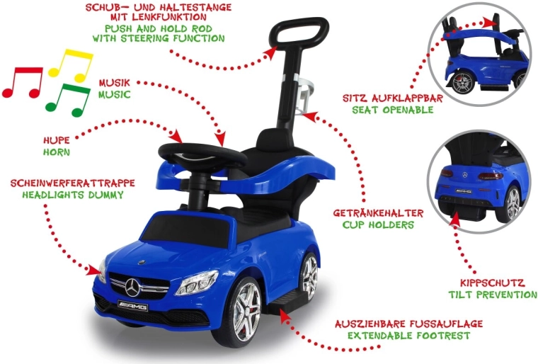 Jamara loopauto en kinderwagen Mercedes‑AMG C63 3-in-1 blauw