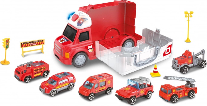 Brandweerauto met effecten en 6 kleine auto’s