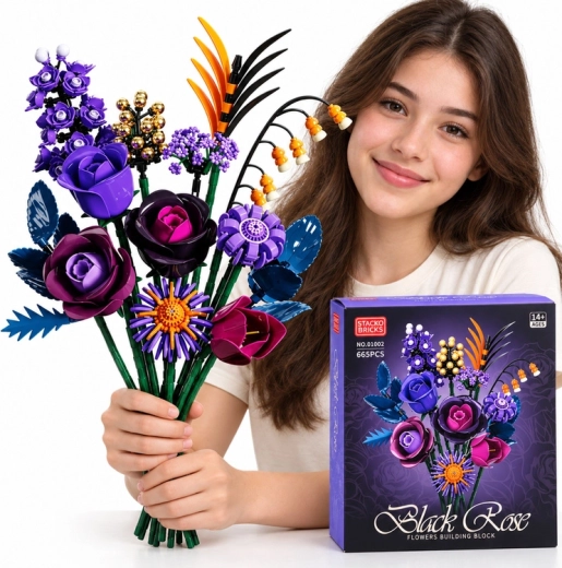 Bouwset boeket donkere rozen Black Rose, 665 onderdelen