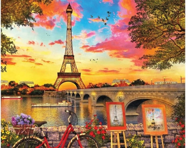 Diamantschilderen (diamond painting) panorama Parijs – Eiffeltoren 40 × 30 cm - 1 stuk
