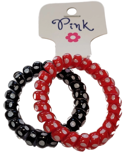PINK spiraalvormige haarelastiekjes – rood en zwart met stippen, 2 stuks