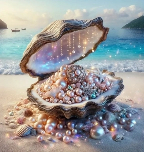 Norimpex Schilderen op nummer parels in een schelp op het strand 40 × 50 cm
