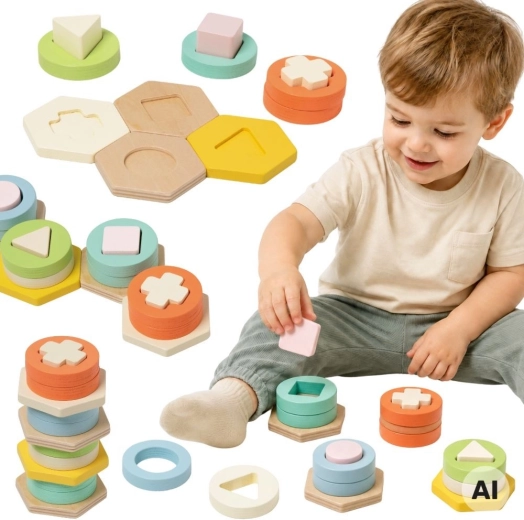 Classic World Montessori-vorm- en kleurensorteerder met toren