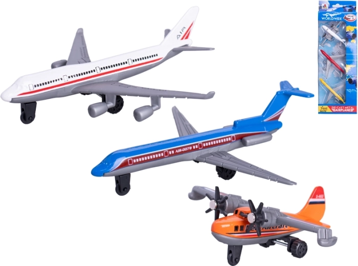 Set van metalen vliegtuigmodellen met vrijloop – 3 stuks