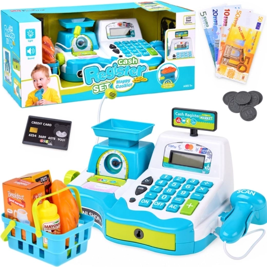 Interactieve kinder-kassa met scanner, weegschaal en accessoires