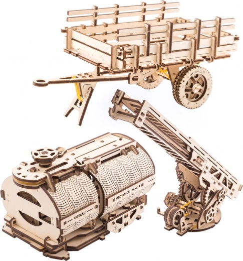 UGEARS accessoire voor de UGM-11 truck – brandweerladder, kipperbak en tankwagen (3D houten mechanische modules)