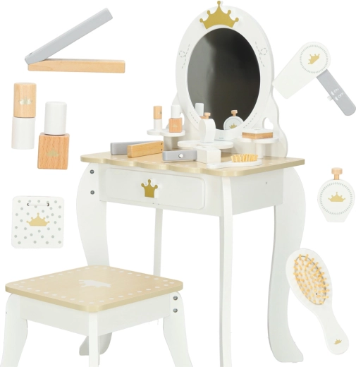 Houten kinderkaptafel LULILO Bella met spiegel, krukje en accessoires